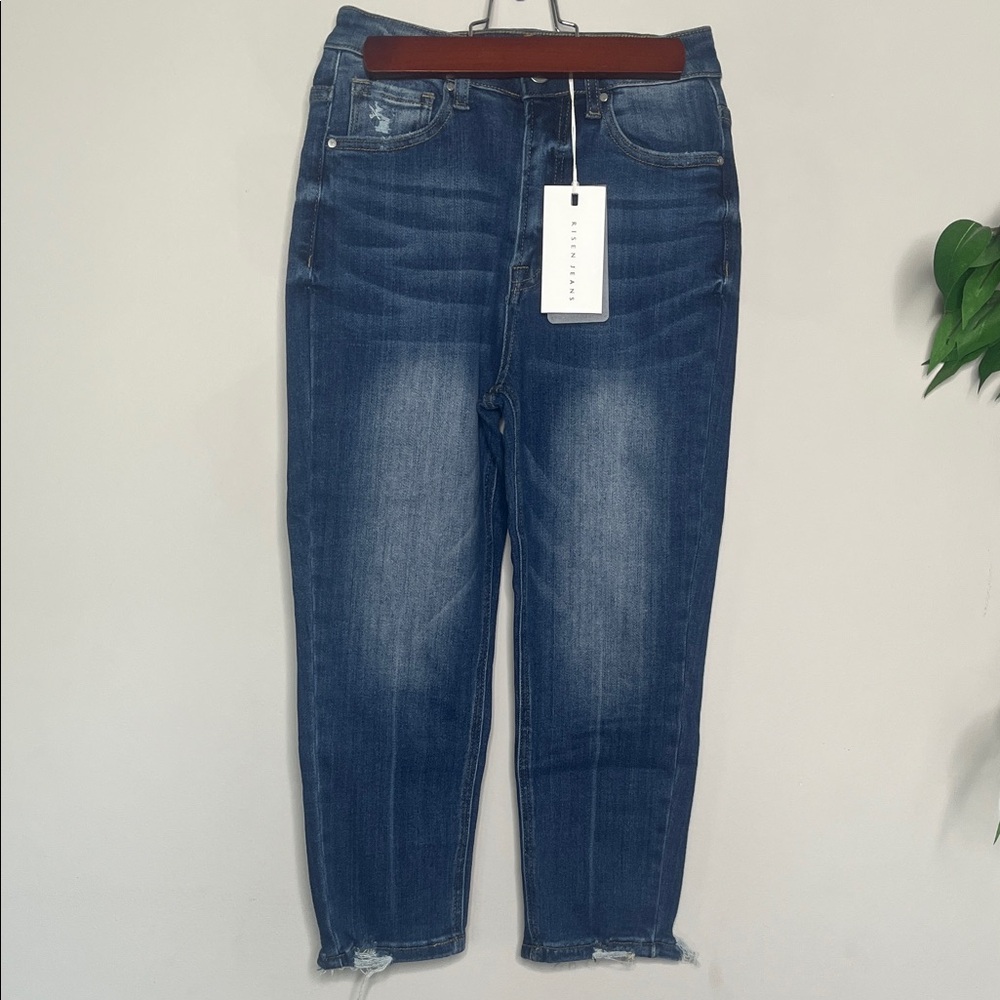 Risen Jeans Dark Blue High Rise Basic Capri Cropped Jeans